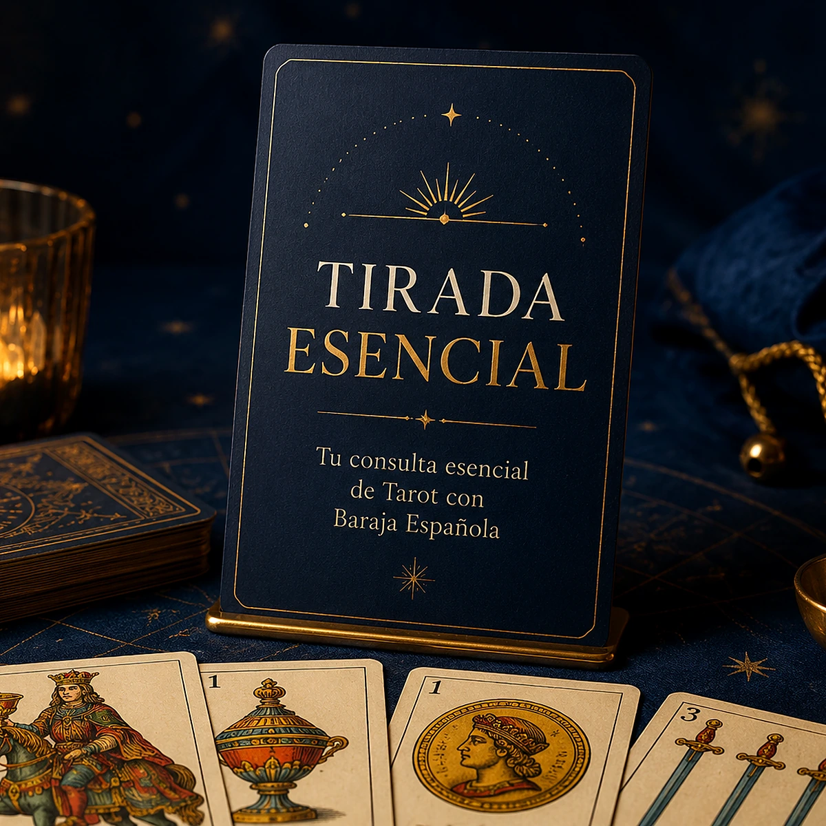 Tirada esencial de baraja española para consulta privada de cartas