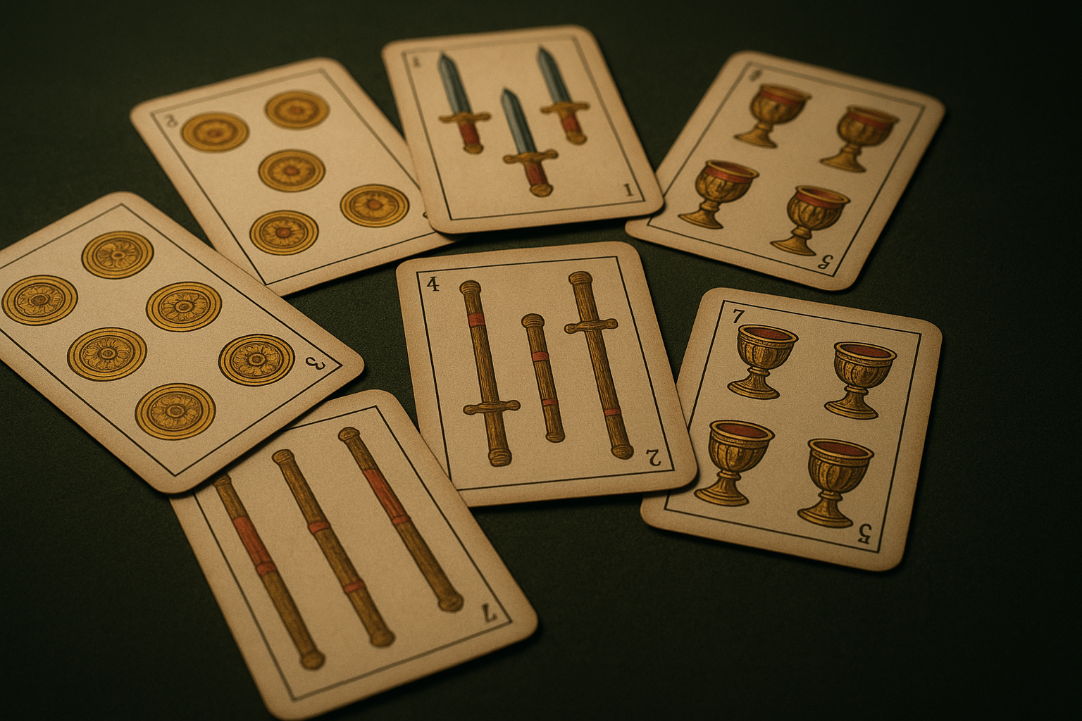 Cartas de Baraja Española sobre mesa para ilustrar el articulo Tirada de Baraja Española para dinero: orientación responsable y práctica